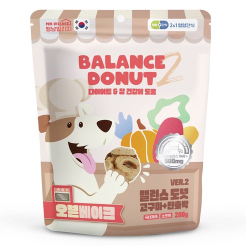 멍냥빌리지 밸런스도넛 강아지간식, 1개, 200g, 혼합맛(고구마&단호박)