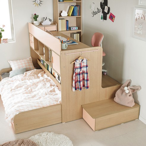 엘리 벙커책상침대 프레임C 슈퍼싱글 방문설치, 핑크