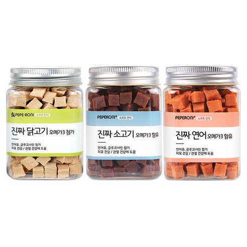 페페로니 강아지 진짜 오메가3 간식 세트, 소고기, 연어, 닭고기, 1세트, 540g