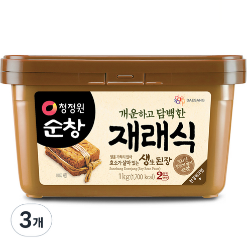 청정원순창 재래식 생된장, 1kg, 3개