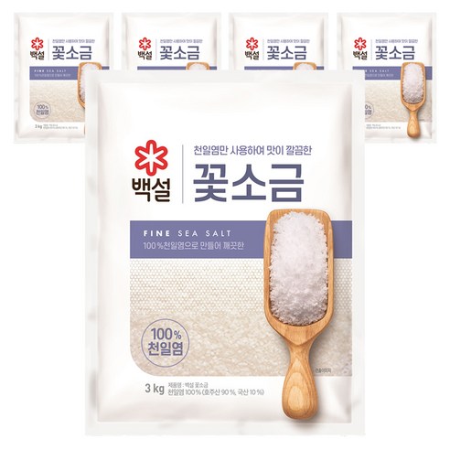 CJ제일제당 백설 꽃소금, 3kg, 5개