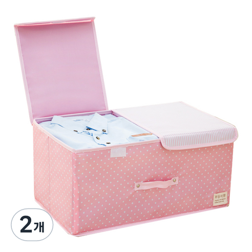 루비코코 패브릭 접이식 의류보관 칸칸 수납 리빙박스 S 36 x 25 x 16 cm, 라이트핑크, 2개