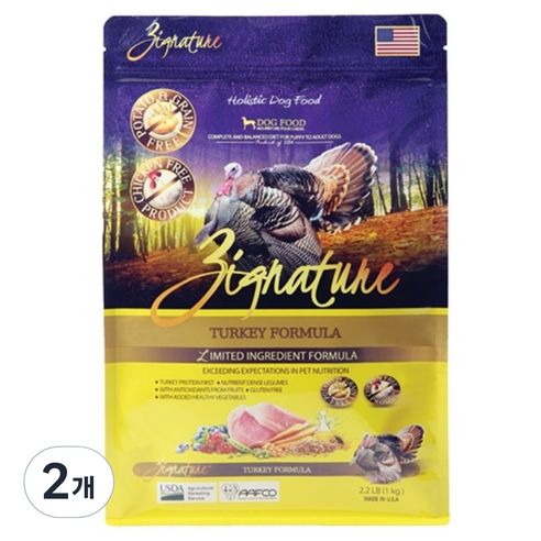 지그니쳐 전연령 칠면조 포뮬라 강아지 건식사료, 1kg, 2개