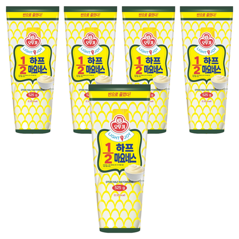 오뚜기 LIGHT 앤 JOY 하프마요네스, 525g, 5개
