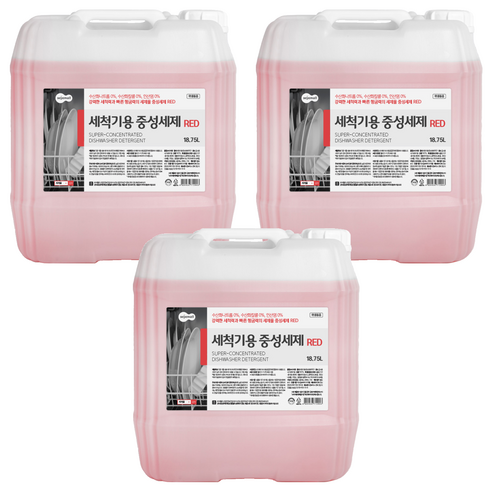 세제몰 식기세척기용 중성세제 레드, 18.75L, 3개
