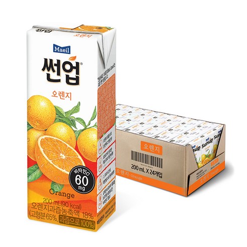 썬업 오렌지 주스, 200ml, 48개