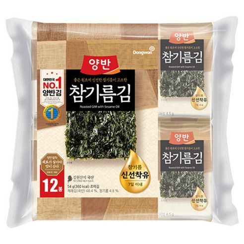 양반 참기름 김, 4.5g, 36개