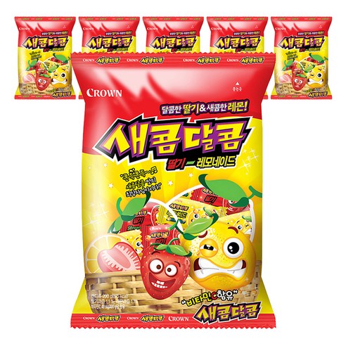 크라운제과 새콤달콤 딸기 레모네이드 캔디, 200g, 6개