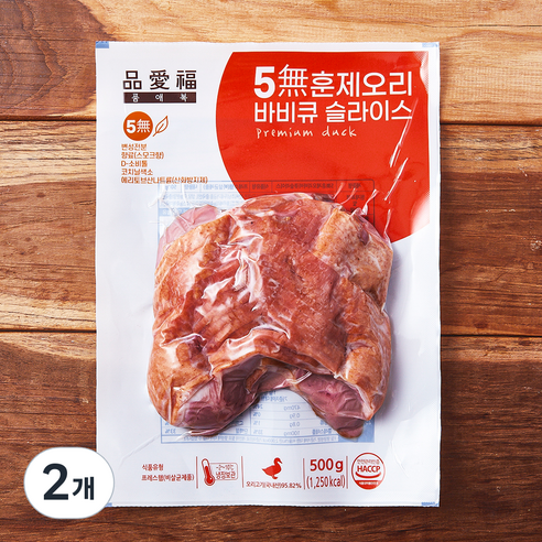 품애복 5무 훈제 오리 슬라이스, 500g, 2개