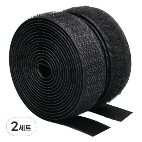 쿠말 접착 초강력 벨크로 테이프 갈고리면 20mm x 5m + 부착면 20mm x 5m 세트, 블랙, 2세트