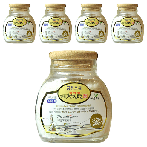 주원염전 여름햇살담은 명품천일염 굵은소금, 200g, 5개