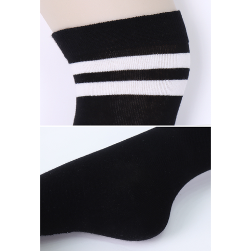 레노마 여성용 스트라이프 오버니하이 삭스 4족 세트, 블랙, 1세트