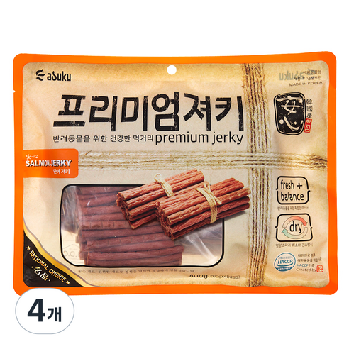 아스쿠 강아지 안심프리미엄 져키, 연어, 4개