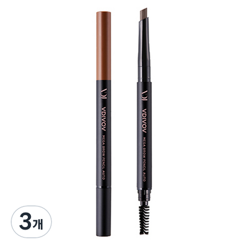 비디보브 메가 브로우 펜슬 오토 0.35g, 2호 미디움 브라운, 3개