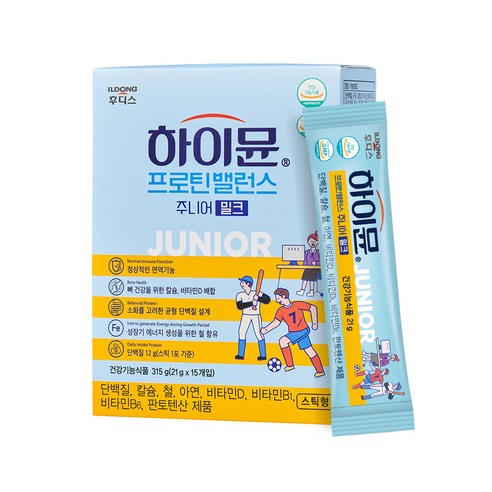 일동후디스 하이뮨 프로틴밸런스 주니어 스틱 밀크 오리지널 15p, 315g, 6개