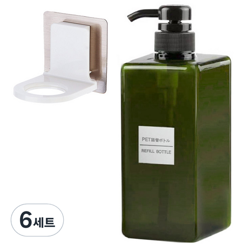 모나코올리브 호텔식 샴푸 린스 디스펜서 650ml + 무타공 샴푸홀더 세트, 딥그린(디스펜서), 6세트
