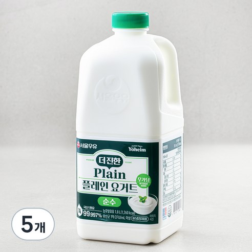서울우유 더 진한 순수 플레인 요거트, 1.8L, 1개입, 5개