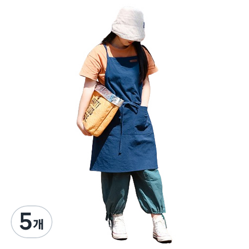 아이엠판다 린넨 코튼 원피스 앞치마, 5개, 네이비