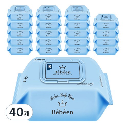 Bebeen 더블 휴대 영유아물티슈 캡형, 65g, 25매, 40개