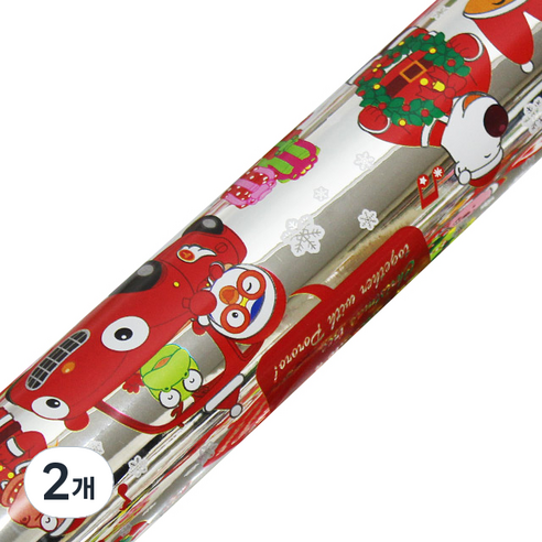 뽀로로 크리스마스 비닐 증착롤 포장지 53cm x 12m, 은색, 2개