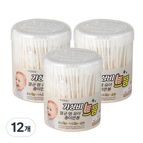 가성비를추구하는사람들 으뜸 멸균 유아 종이면봉, 300개입, 12개