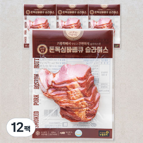 노랑오리 참나무 훈연 돈목심바베큐 슬라이스, 150g, 12팩