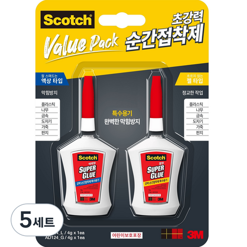스카치 순간접착제 멀티팩 액상타입 + 젤타입 세트, 5세트