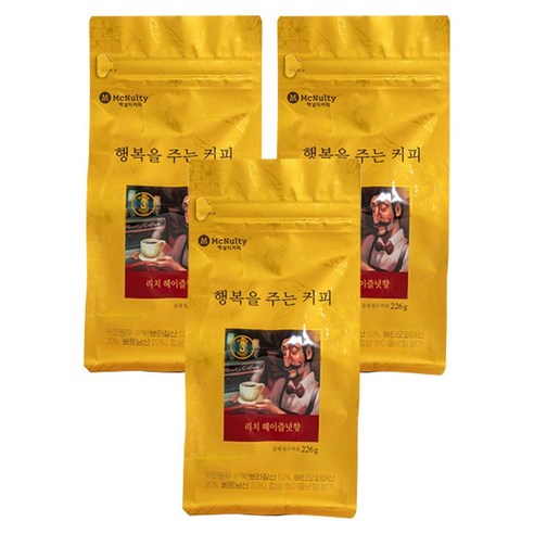 맥널티커피 리치 헤이즐넛향 분쇄 원두커피, 핸드드립, 226g, 226ml, 3개