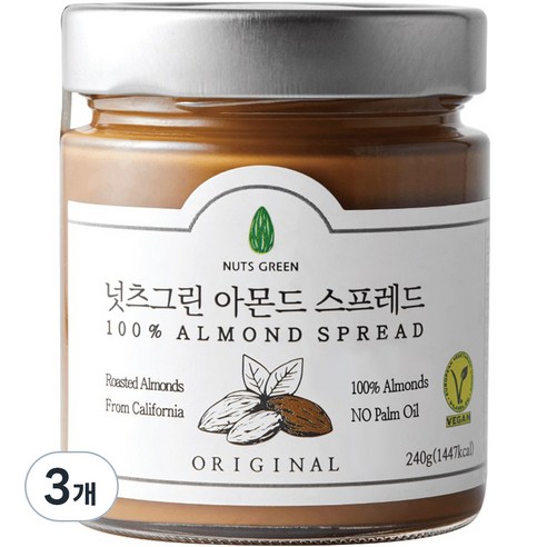 넛츠그린 아몬드 스프레드, 240g, 3개