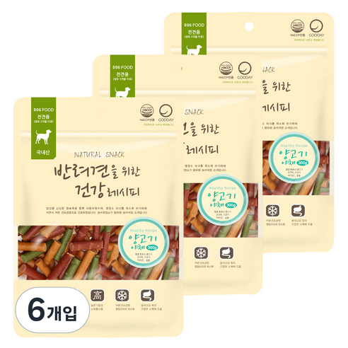 굿데이 반려견을 위한 건강레시피 져키, 혼합맛(양고기/야채), 300g, 6개