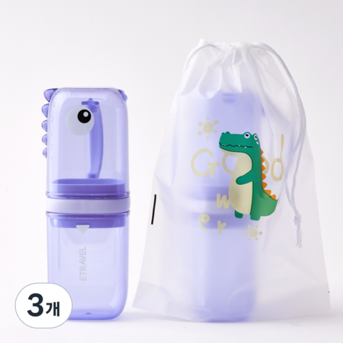 아우라팸 KC인증 어린이 공룡 양치컵 칫솔케이스 칫솔컵, 퍼플, 3개