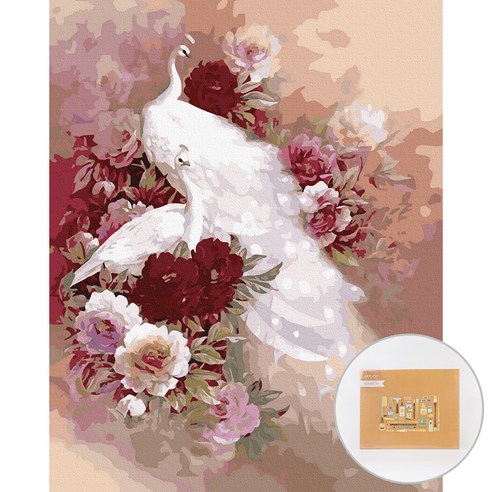 아트조이 DIY 명화 그리기 세트 40 x 50 cm 세로형, 꽃과 하얀공작, 1개