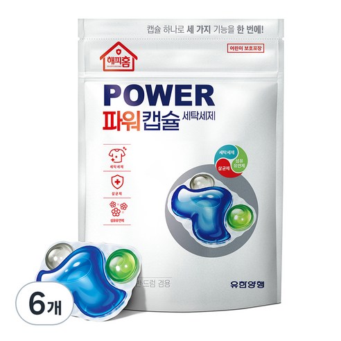 해피홈 파워캡슐 트리플 세탁세제 베이비파우더, 6개, 32개입