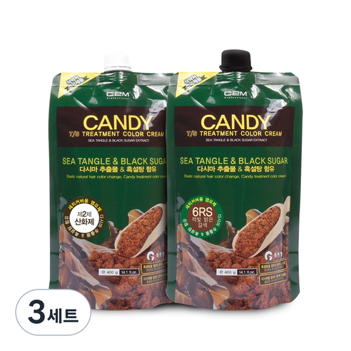 C2M 캔디 티에스 트리트먼트 칼라 크림 염모제 1제 400ml + 2제 400ml, 적빛 밝은 갈색(6RS), 3세트