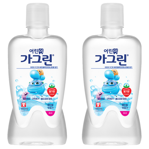 가그린 어린이용 구강세정제 딸기향 랜덤발송, 380ml, 2개