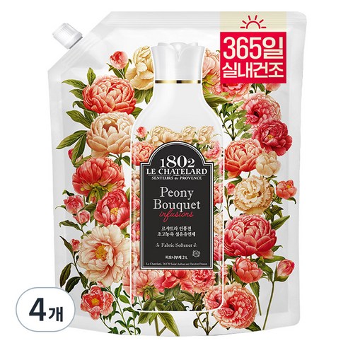 르샤트라1802 인퓨전 초고농축 섬유유연제 피오니부케향 리필, 2L, 4개
