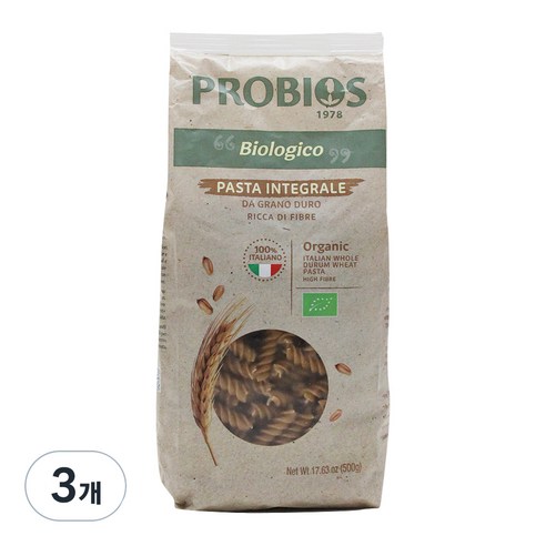 프로바이오스 유기농 듀럼 밀 세몰리나 푸질리, 500g, 3개