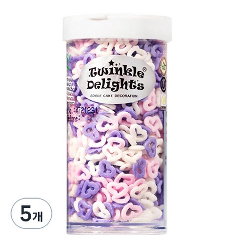퀄리티스프링클 퍼플 화이트 핑크 엔젤 하트 스프링클, 50g, 5개