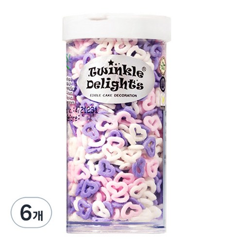 퀄리티스프링클 퍼플 화이트 핑크 엔젤 하트 스프링클, 50g, 6개