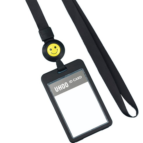 UHOO 스탠다드리빙 스마일 사원증 케이스 릴홀더 목걸이, 블랙, 1개