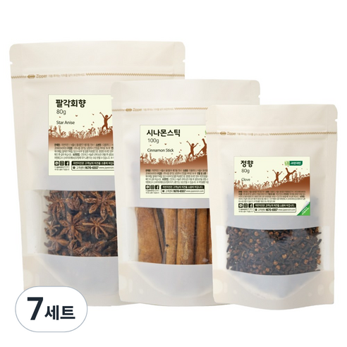 자연지인 뱅쇼재료 세트 시나몬스틱 100g + 정향 80g + 팔각향 80g, 260g, 7세트