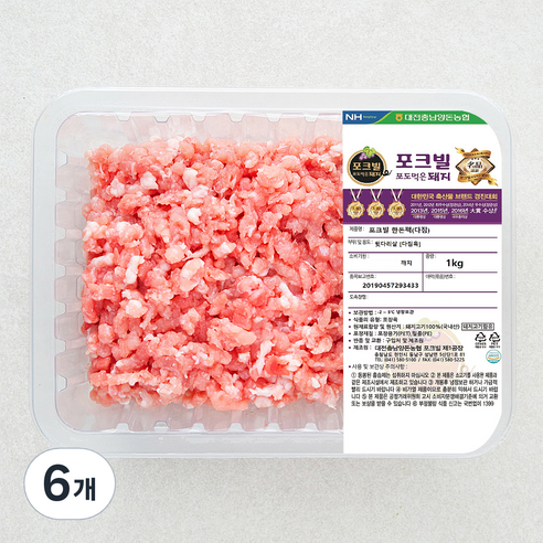 농협 포크빌 한돈 뒷다리살 다짐육, 1kg, 6개