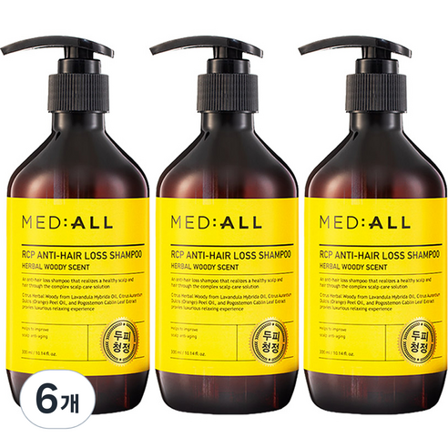 메디올 알시피 안티 헤어 로스 두피청정 샴푸 우디향, 6개, 300ml