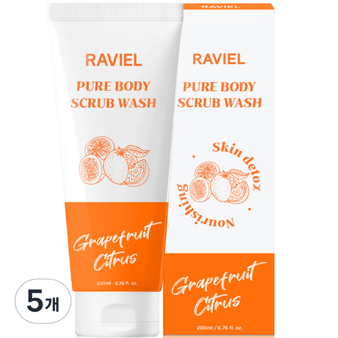 라비엘 퓨어 바디 스크럽워시 자몽시트러스향, 5개, 200ml