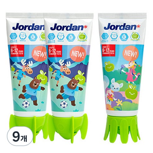 조르단 뉴스텝2 어린이 치약 청사과향 랜덤발송, 90g, 9개
