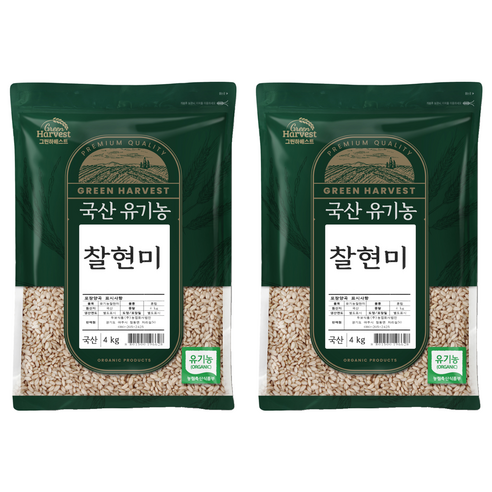 그린하베스트 국산 유기농 찰현미, 4kg, 2개