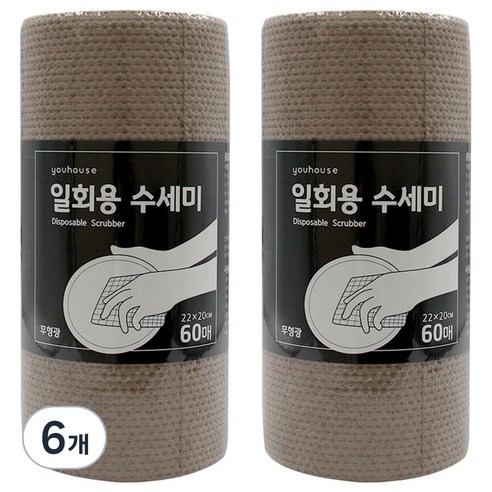 유하우스 멜트브라운 롤형 일회용수세미 60p, 6개