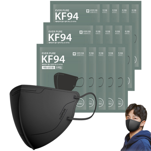 리벤스 에버퓨어 새부리형 황사방역마스크 대형 KF94, 블랙, 30개, 5개입