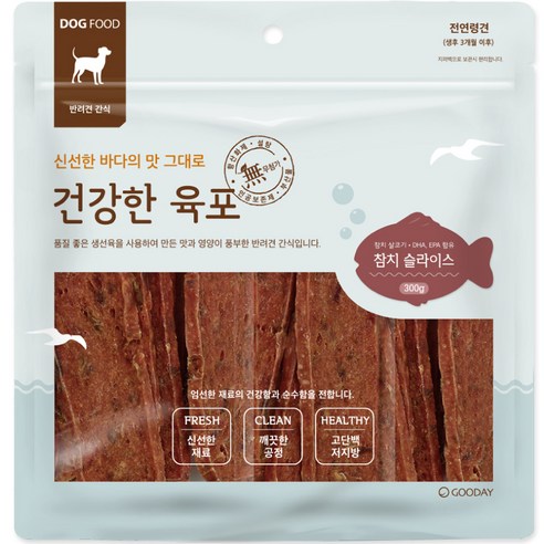 굿데이 건강한 육포 참치 슬라이스 강아지 간식 300g, 1개
