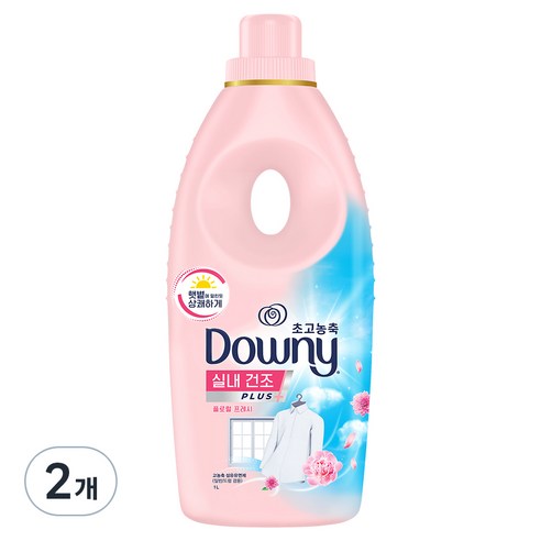 다우니 섬유유연제 실내건조 플로럴 프레시 장미와 뮤게향, 1L, 2개